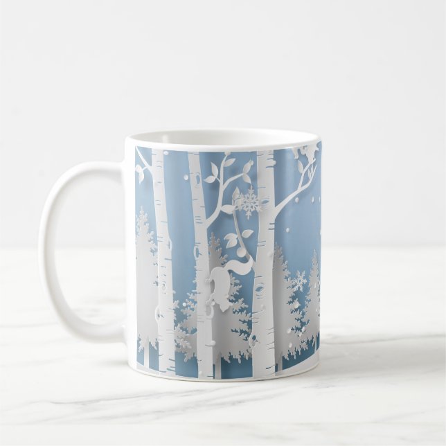 Taza De Café Bosque de Invierno con el Papercut de las ardillas (Izquierda)