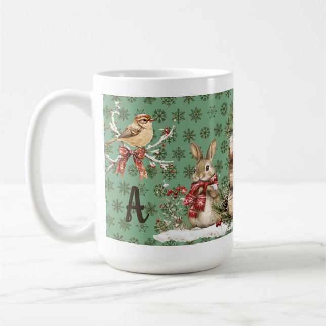 Taza De Café Bosque de invierno inicial personalizado (Izquierda)