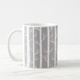 Taza De Café Bosque de los árboles de abedul del rosa gris,