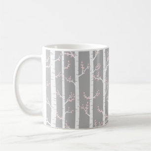 Taza De Café Bosque de los árboles de abedul del rosa gris,