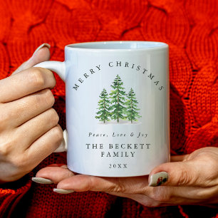Taza De Café Bosque de Navidad de Pino Acuarela