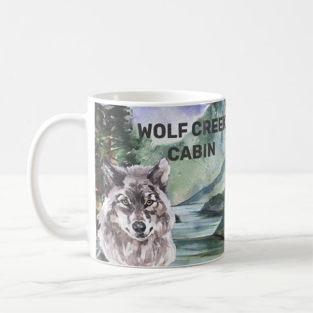 Taza De Café Bosque del Lobo Madera de la Cabaña Personalizada (Izquierda)