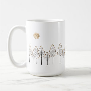 Taza De Café Bosque dorado iluminado por la luna - Mínimo arte 