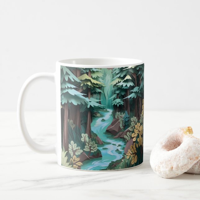 Taza De Café Bosque fluvial con aspecto 3D impreso (Con donut)