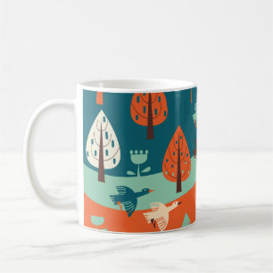 Taza De Café Bosque Geese: La escena de la naturaleza vintage