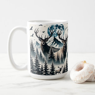 Taza De Café Bosque Místico de Montaña bajo la Luz de la Luna c