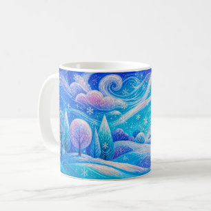 Taza De Café Bosque nevado de montaña con nieve a la deriva