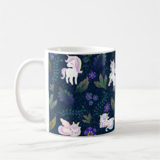 Taza De Café Bosque Nocturno Mágico de Unicornios Patrón Contin