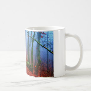 Taza De Café Bosque Pintado Niebla Azul de Otoño