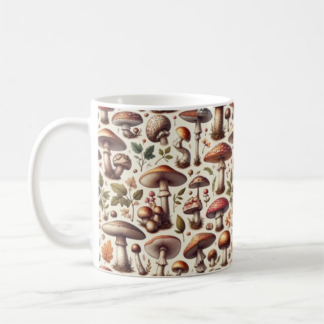 Taza De Café Bosque susurrador: Colección de patrones de hongos (Izquierda)