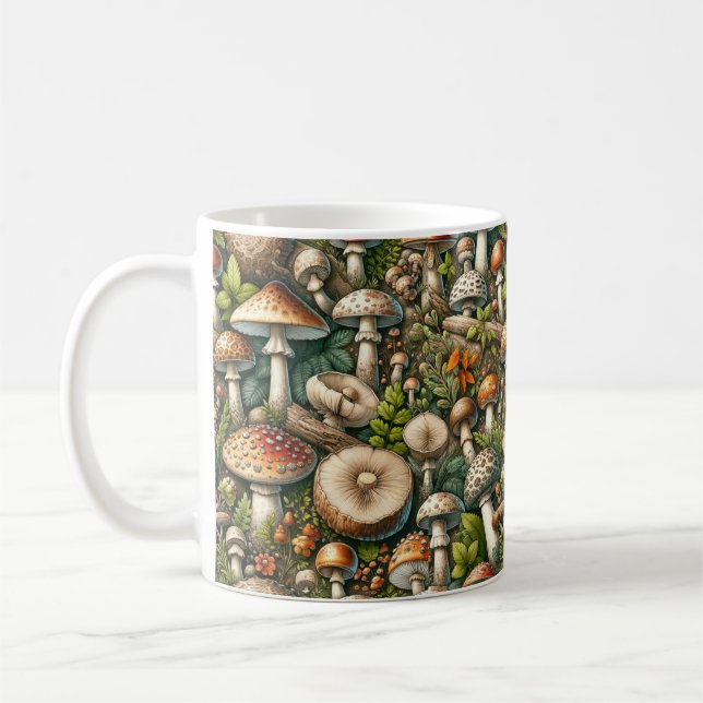 Taza De Café Bosque susurrador: Colección de patrones de hongos (Izquierda)