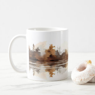 Taza De Café Bosque Y Río En Estilo Cepillo