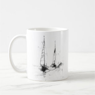 Taza De Café Bosquejo de Yate Vintage – Arte Náutico Minimalist