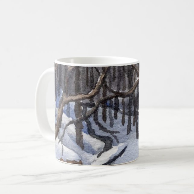 Taza De Café Bosques de arroyos de bosques cubiertos de nieve d (Anverso izquierdo)