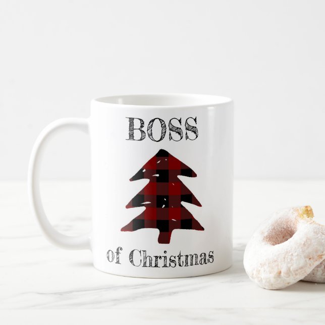 Taza De Café Boss del árbol de navidad de la tela escocesa del (Con donut)