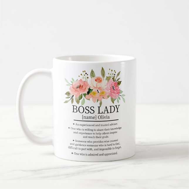 Taza De Café Boss Lady Definition Office Floral acuarela (Izquierda)