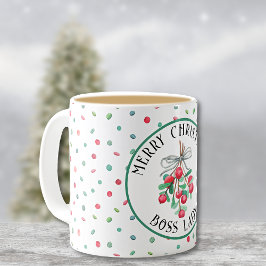 Taza De Café Boss Lady, Navidades Mistletoe Candy Pattern 11oz