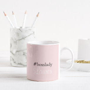 Taza De Café #Bosslady Rosa Caligrafía Nombre personaliza