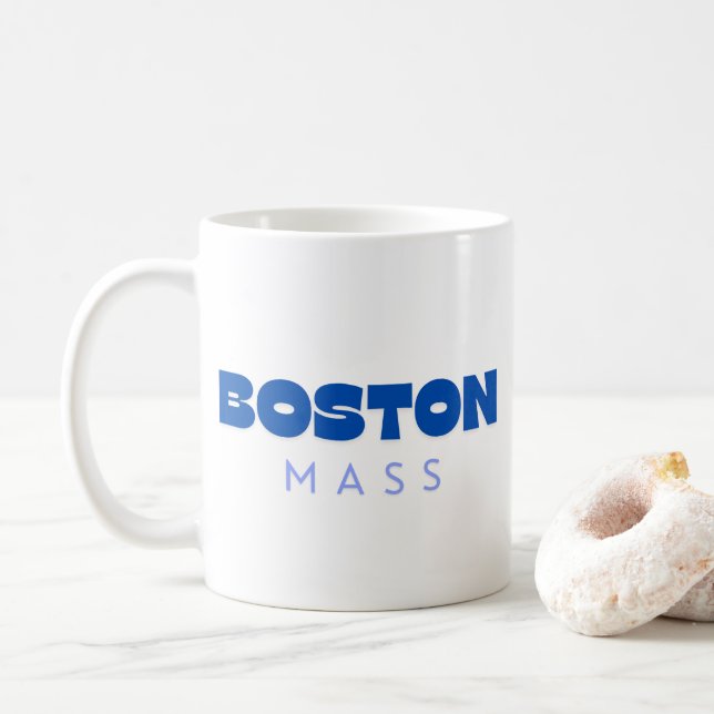 Taza De Café Boston Massachusetts Azul Moderno (Con donut)