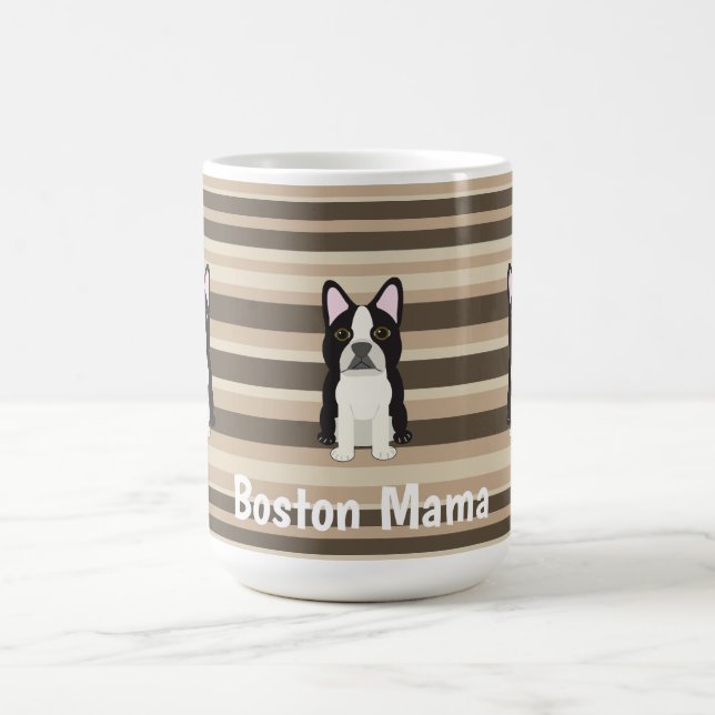 Taza De Café Boston Terrier, Boston Mama Neutral striped  (Centro)