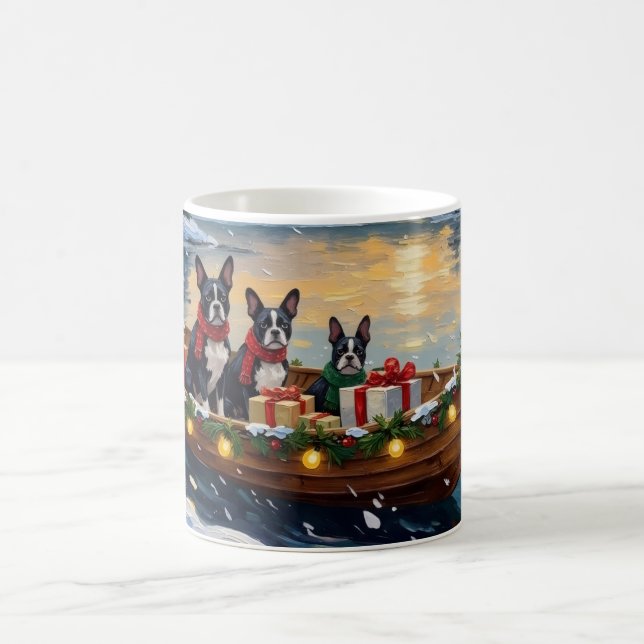 Taza De Café Boston Terrier Christmas Boat Holiday (Centro)