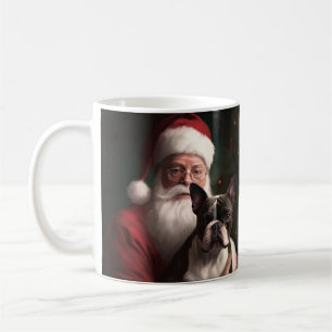 Taza De Café Boston Terrier con Santa Claus Festivo de Navidad