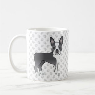 Taza De Café Boston Terrier de dibujos animados azul y blanco &