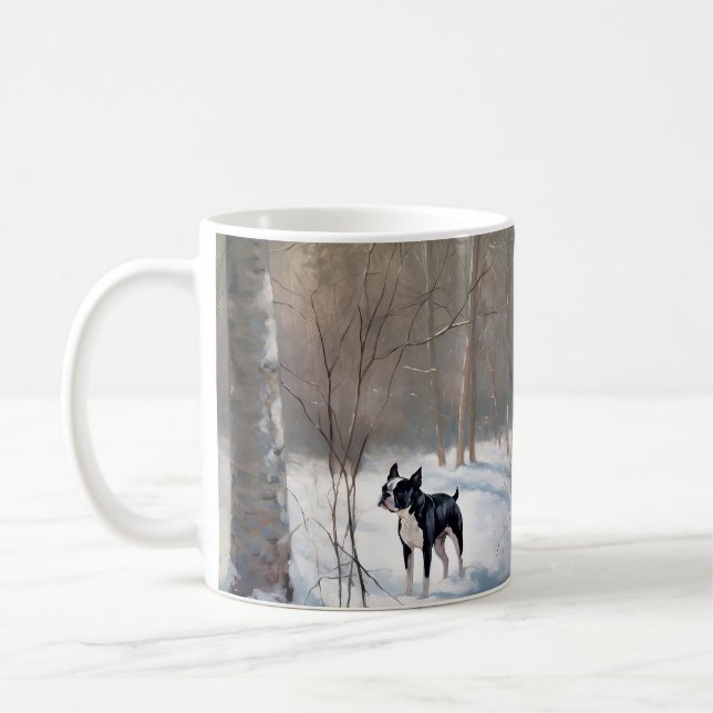 Taza De Café Boston Terrier Deja que nieve Navidad (Izquierda)