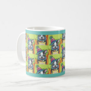 TAZA DE CAFÉ BOSTON TERRIER HALLOWEEN COLOWN, CLASICA MUG DE PE