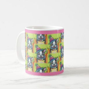 Taza De Café BOSTON TERRIER HALLOWEEN COLOWN, DOG MUG Pink