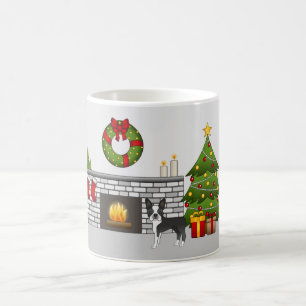 Taza De Café Boston Terrier negro en una habitación festiva de