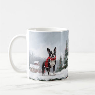 Taza De Café Boston Terrier Perro en Navidad Nieve 