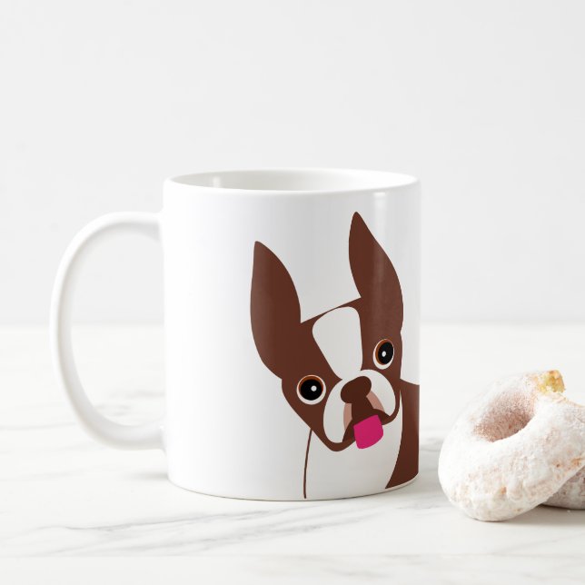 Taza De Café Boston Terrier Red Brown y White (Con donut)
