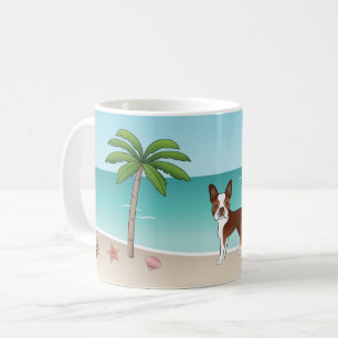 Taza De Café Boston Terrier Rojo en una Playa Tropical de Veran