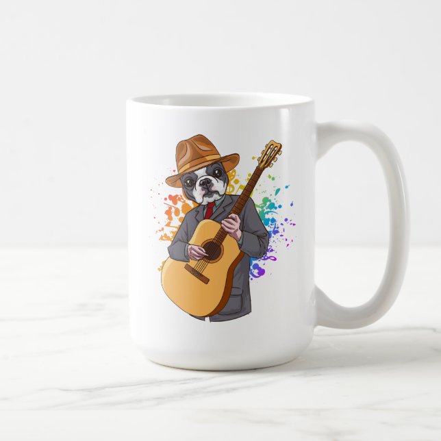Taza De Café Boston Terrier Tocando Guitarra Acústica Café Mug (Derecha)