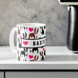 Taza De Café Boston Terriers y Hearts Cute Nombre Personalizado