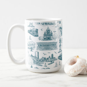 Taza De Café Boston Toile (Ed. Aniversario) Azul/Blanco