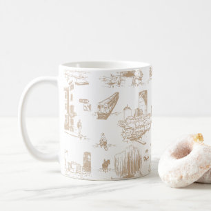Taza De Café Boston Toile Tan y White