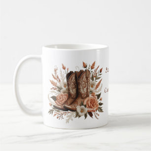 Taza De Café Bota vaquera country con flores 