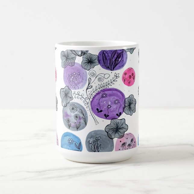 Taza de café botánica de acuarela artística (Centro)