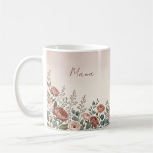 Taza de café botánica de peonía con acuarela para