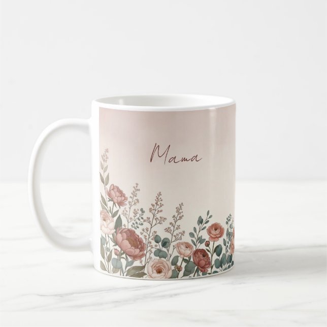 Taza de café botánica de peonía con acuarela para  (Izquierda)