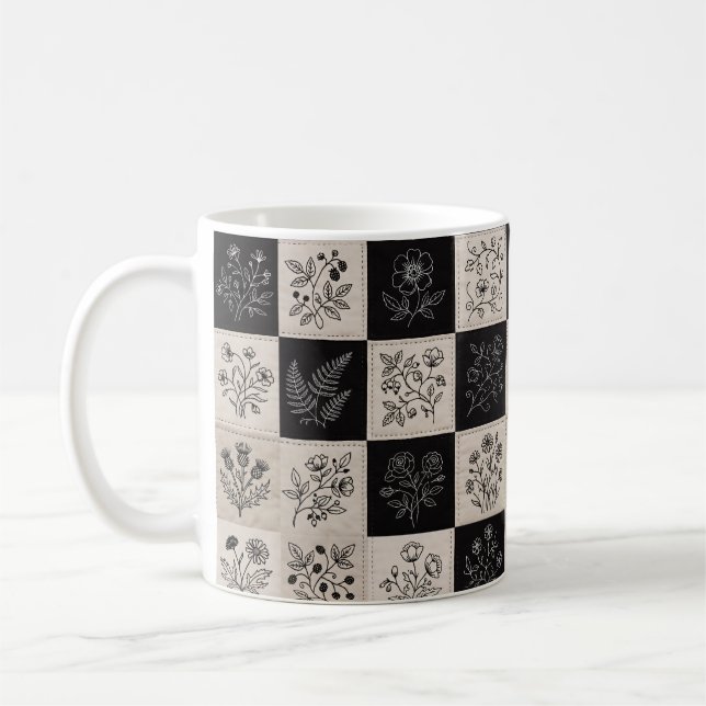 Taza De Café Botanical Floral Leather Look Patchwork Stitched  (Izquierda)
