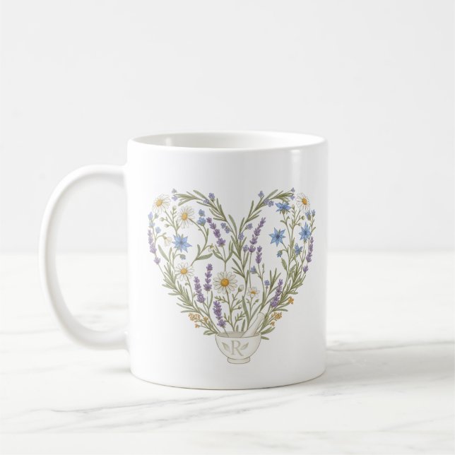Taza De Café Botanical Heart Apothecary Pharmacy Flower (Izquierda)