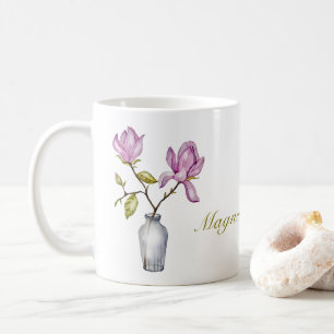 Taza De Café Botánico acuarela de magnolia rosa