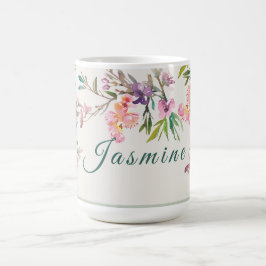 Taza De Café Botánico acuarela floral de primavera personalizad