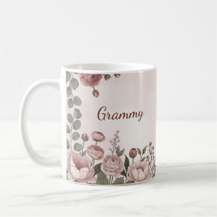 Taza de café botánico de peonía acuarela para Gram