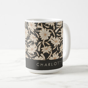 Taza De Café Botánico moderno boho negro marfil personalizado