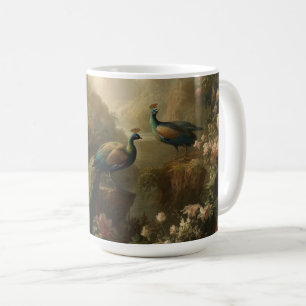 Taza De Café Botánico: tres pavos reales en jardín inglés