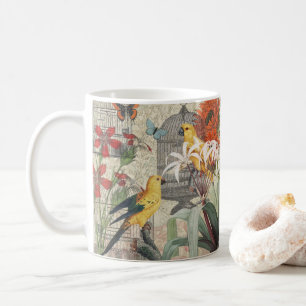 Taza De Café Botánico Vintage Pájaro Naturaleza Antiguo Tropica